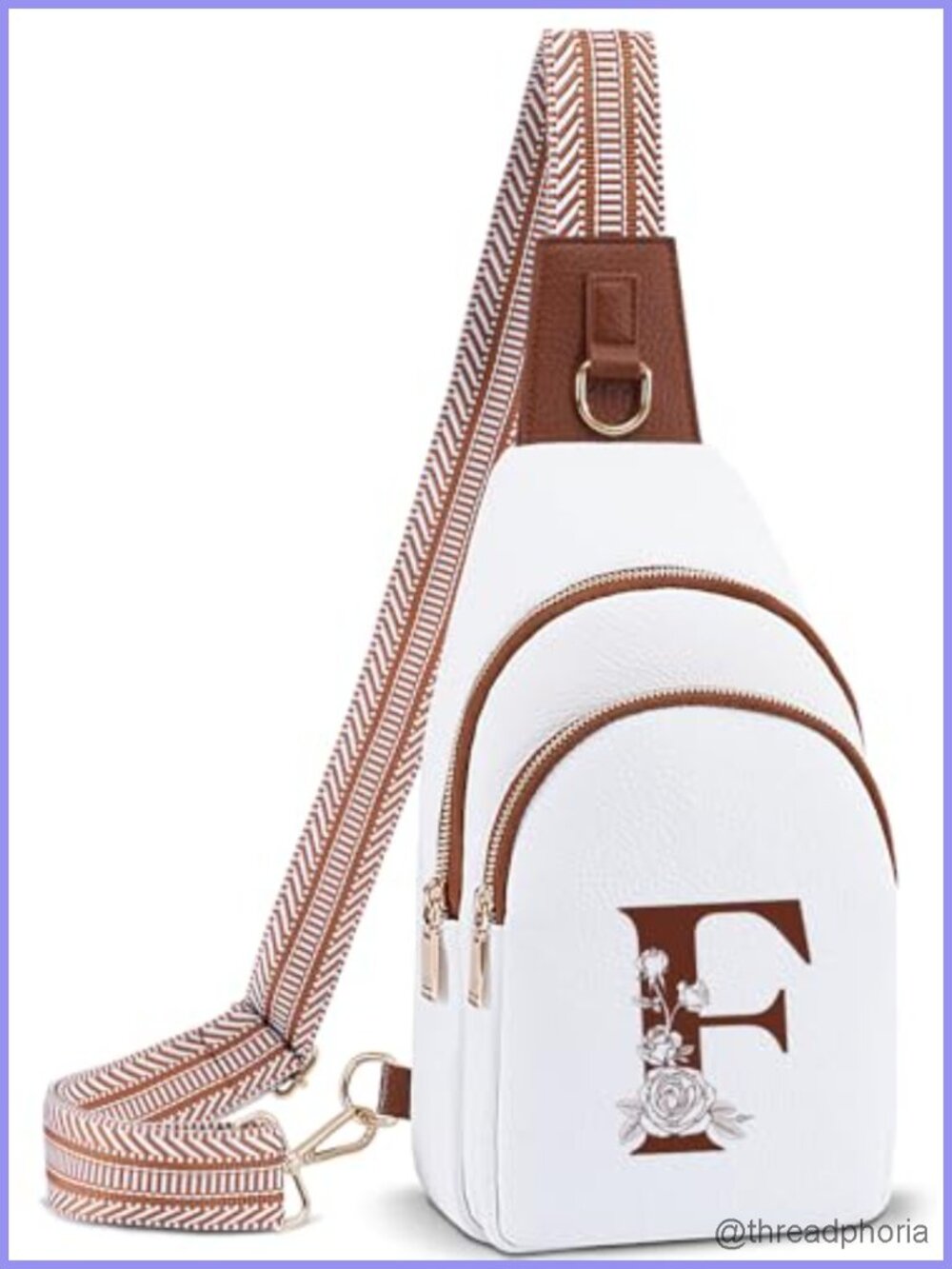 PU Leather Crossbody Sling Bag with Initial Letter, Adjustable Strap, 10 Pockets